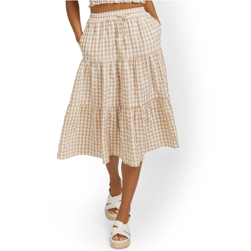 Lena Tiered Gingham Midi Skirt Women's Size small - Picture 3 of 3